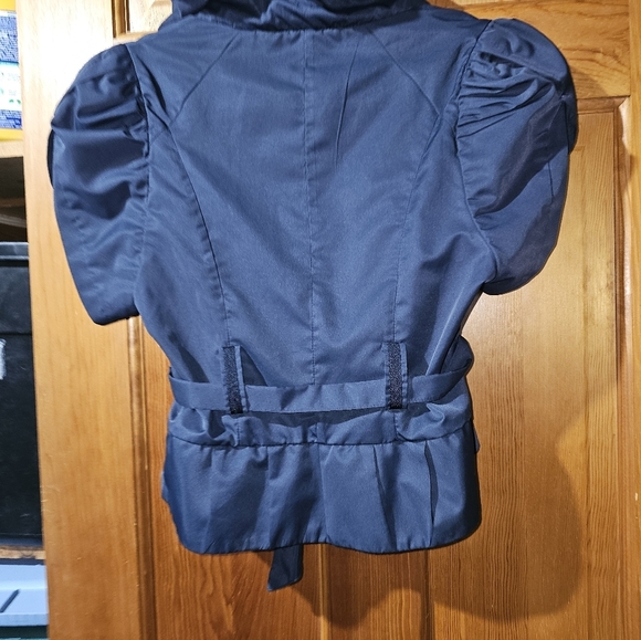 Navy Ruffled Short Sleeve Blazer - Picture 5 of 6